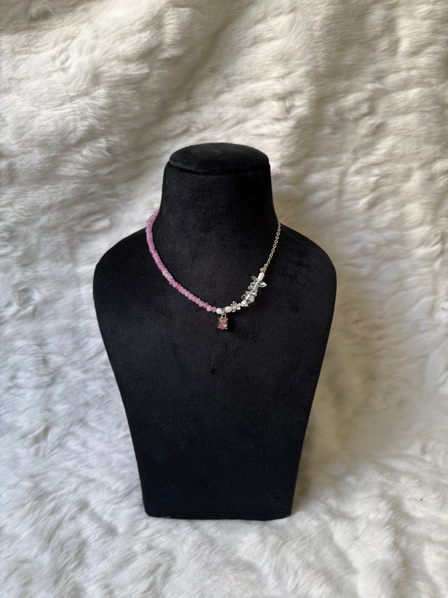 half-beaded stone necklace