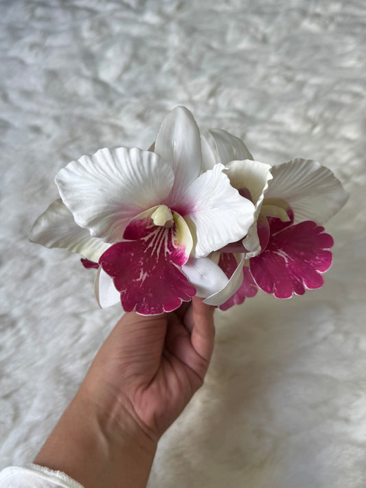 Cattleya Orchid claw clip (pink + white)