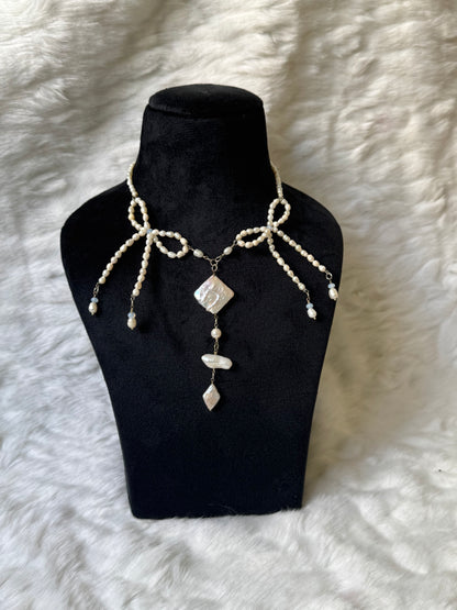 double bow freshwater pearl necklace