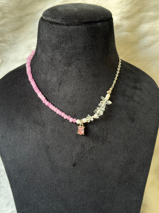 half-beaded stone necklace