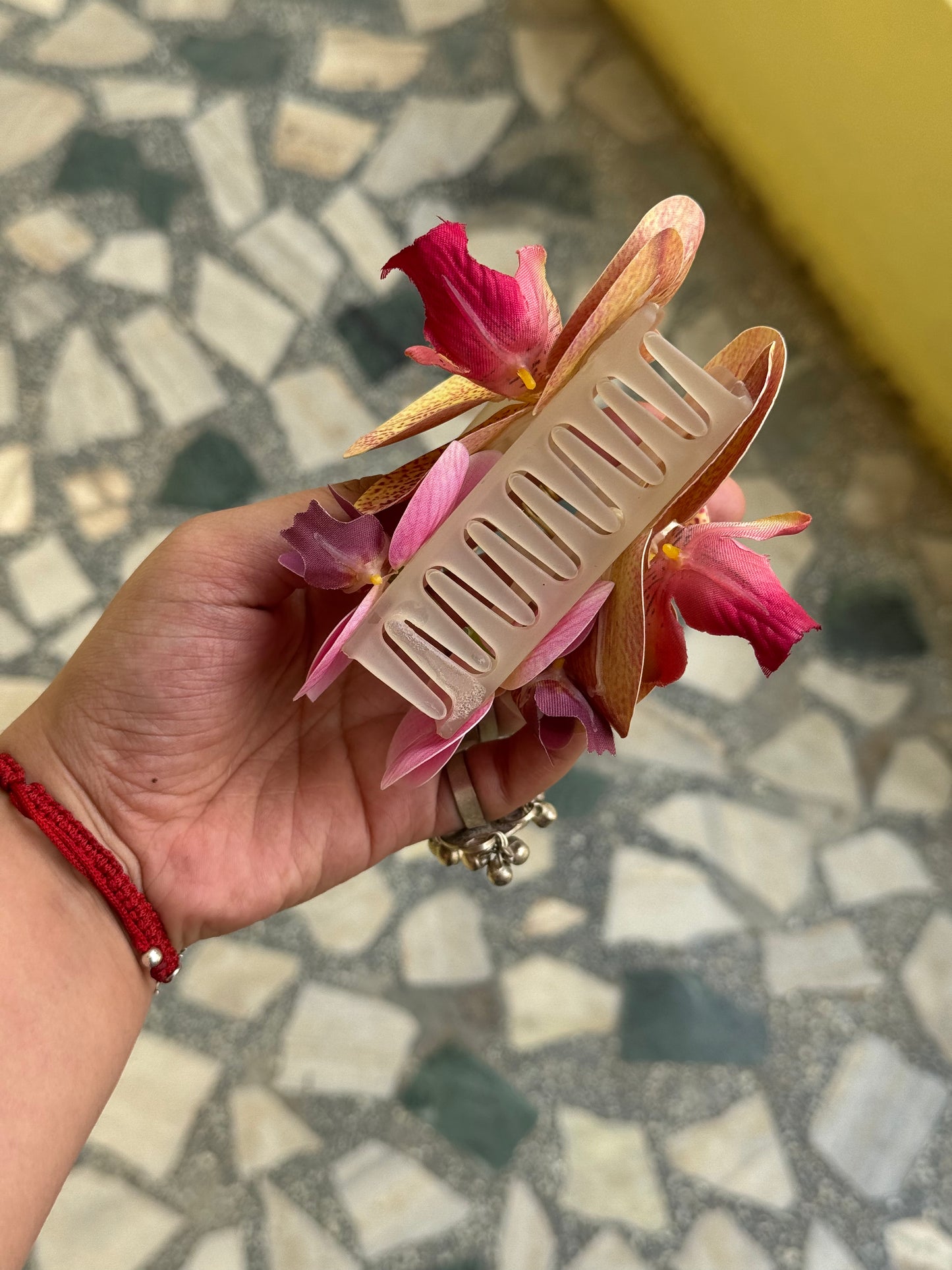 Pink and orange double phalaenopsis claw clip