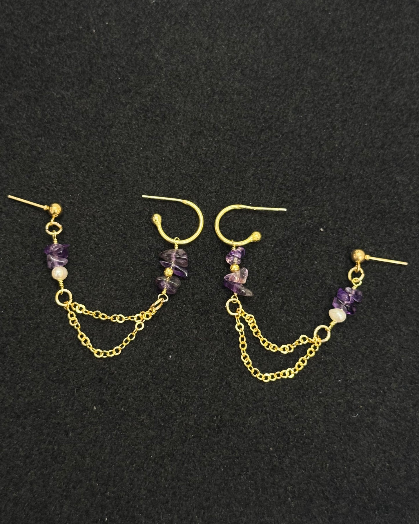 Double Piercing Amethyst Earrings
