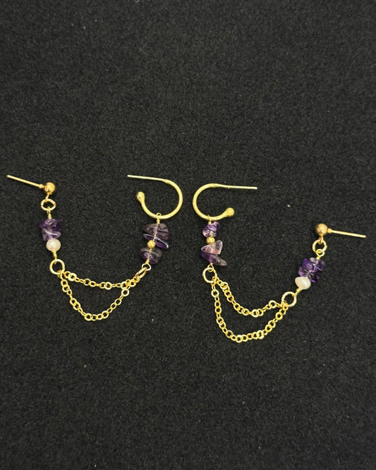 Double Piercing Amethyst Earrings